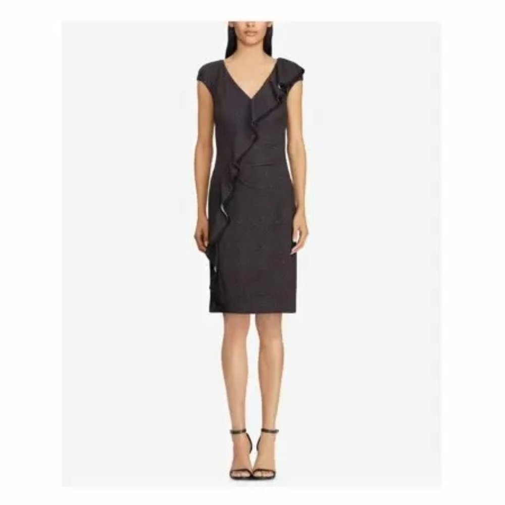 NWT Womens Size 0 10 Lauren Ralph Lauren LRL Gray Black Ruffle-Trim Jersey Dress